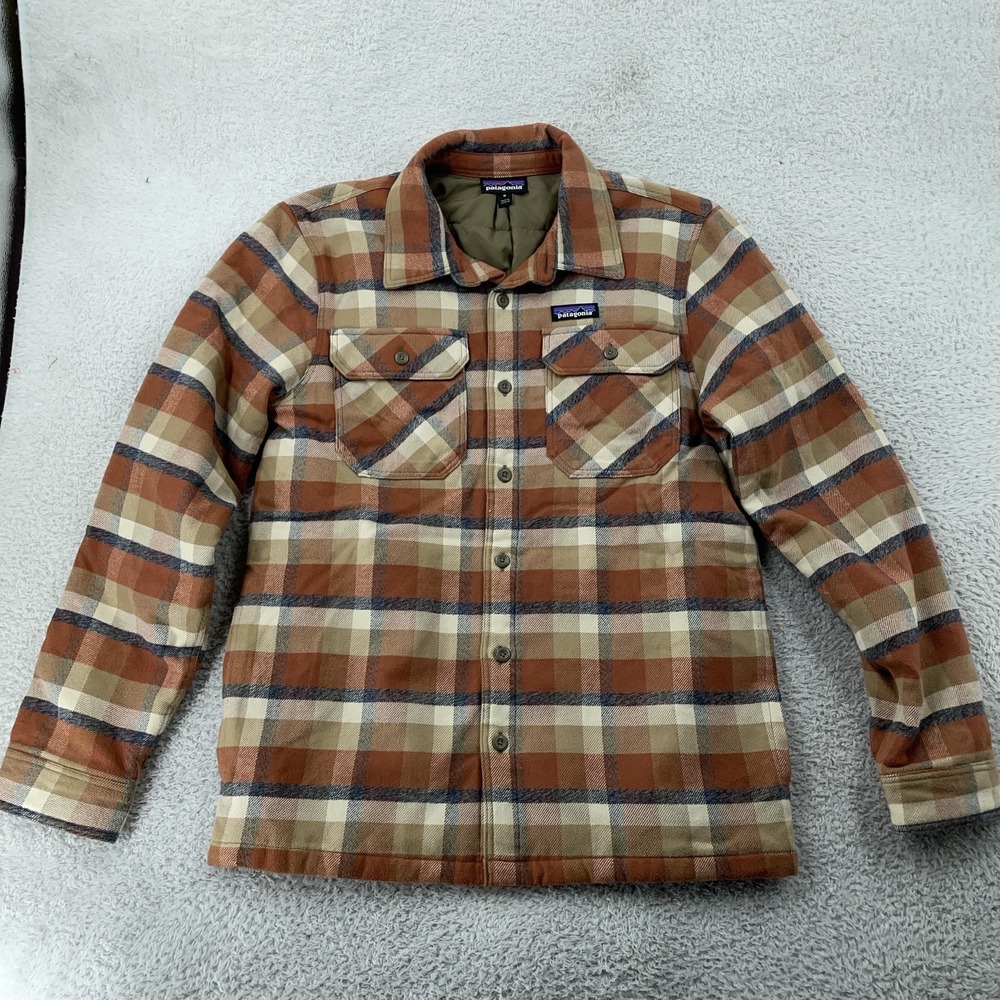 Patagonia Jacket Mens Medium Brown Plaid Insulated Flannel Shirt Shacket Lined